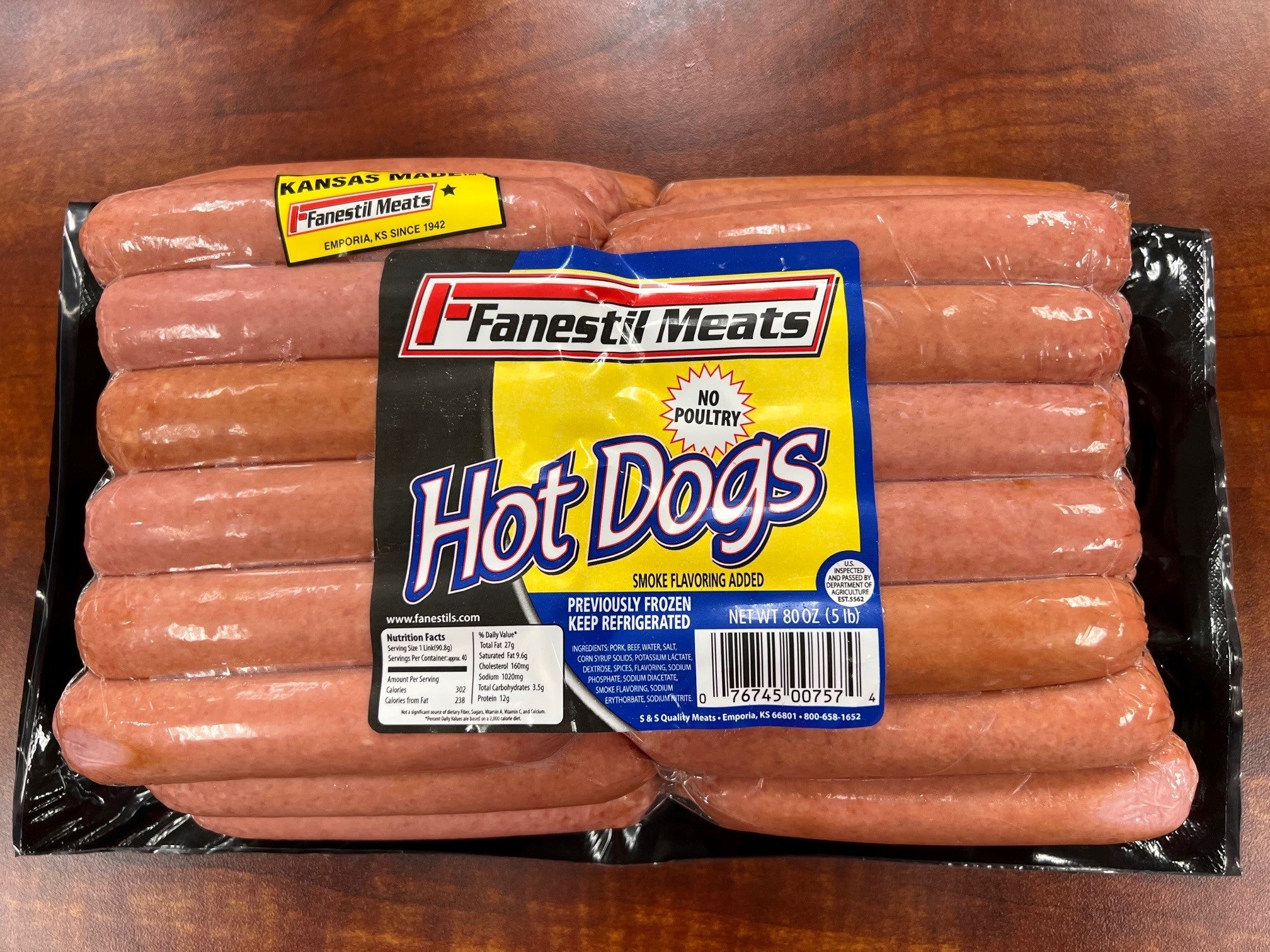 5# Family Pack 8/1 Pork & Beef Hot Dogs 1pc