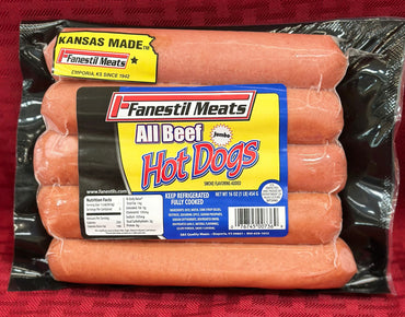 Fanestil All Beef Hot Dogs 10/1# Fresh