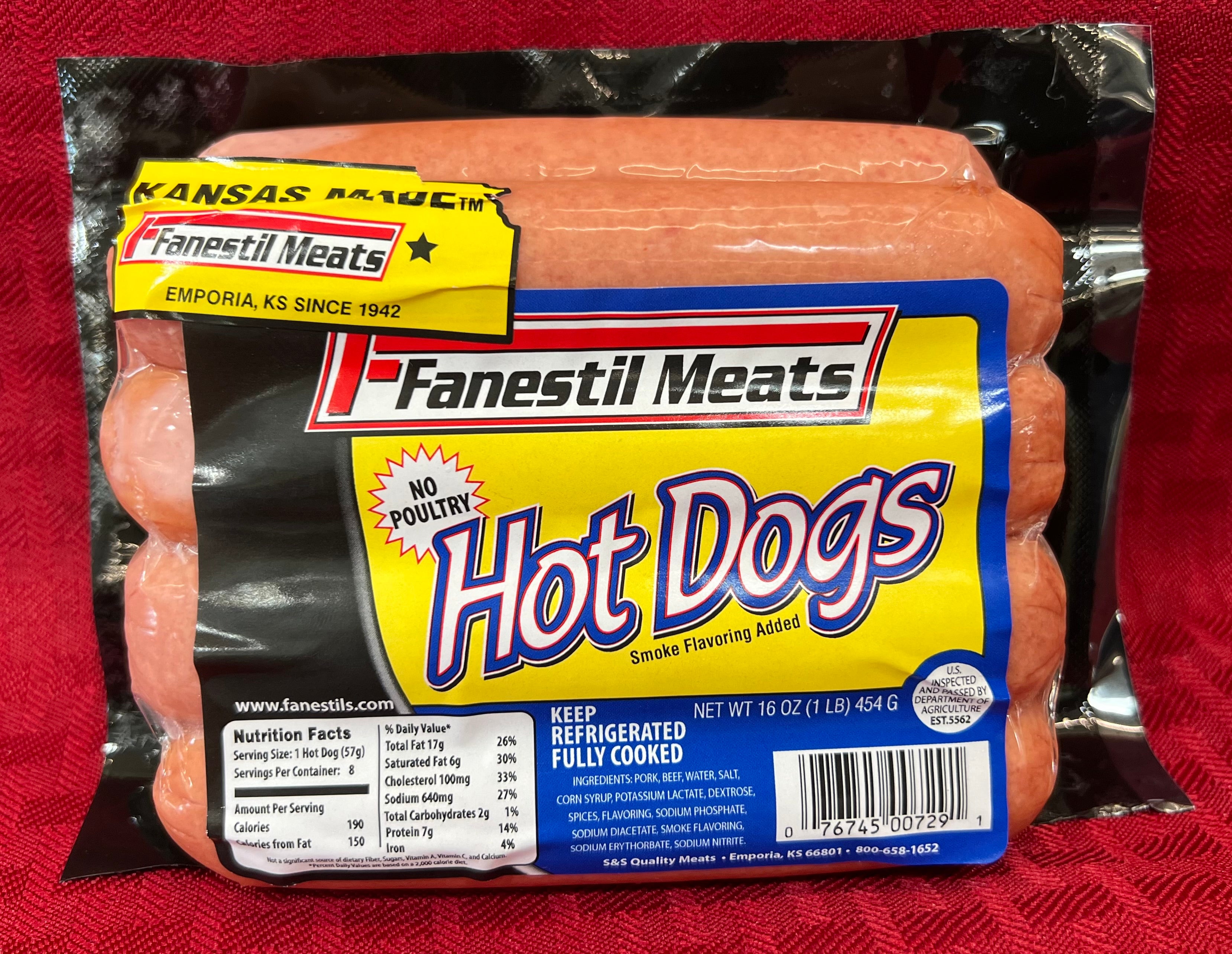 10/1# Fanestil Pork & Beef Hot Dogs